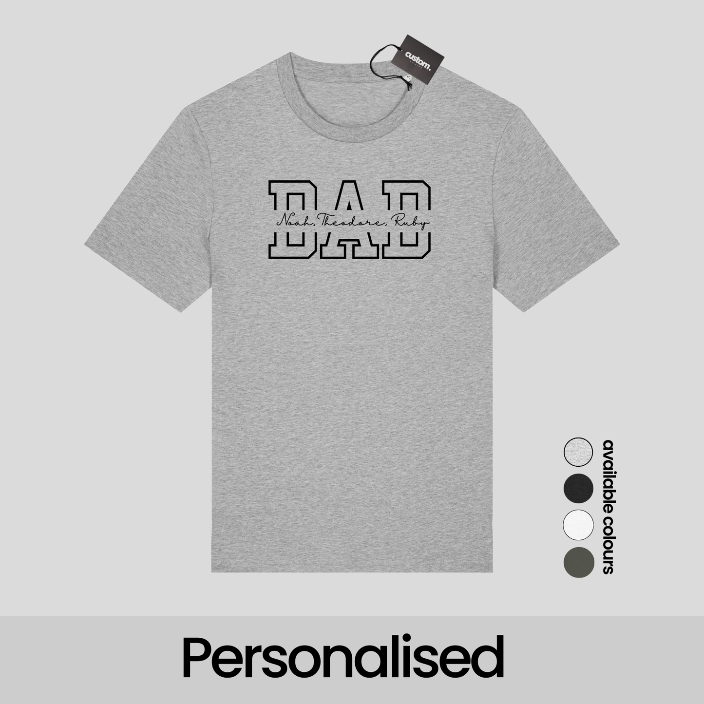 Personalised Dad T-Shirt with Kids’ Names – Custom Father’s Day Gift