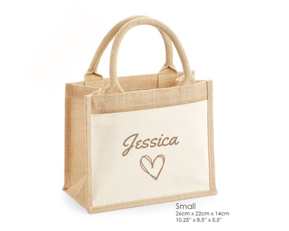 Custom Name Love Heart Jute Bag