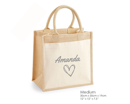 Custom Name Love Heart Jute Bag