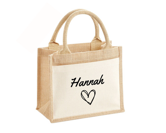 Custom Name Love Heart Jute Bag