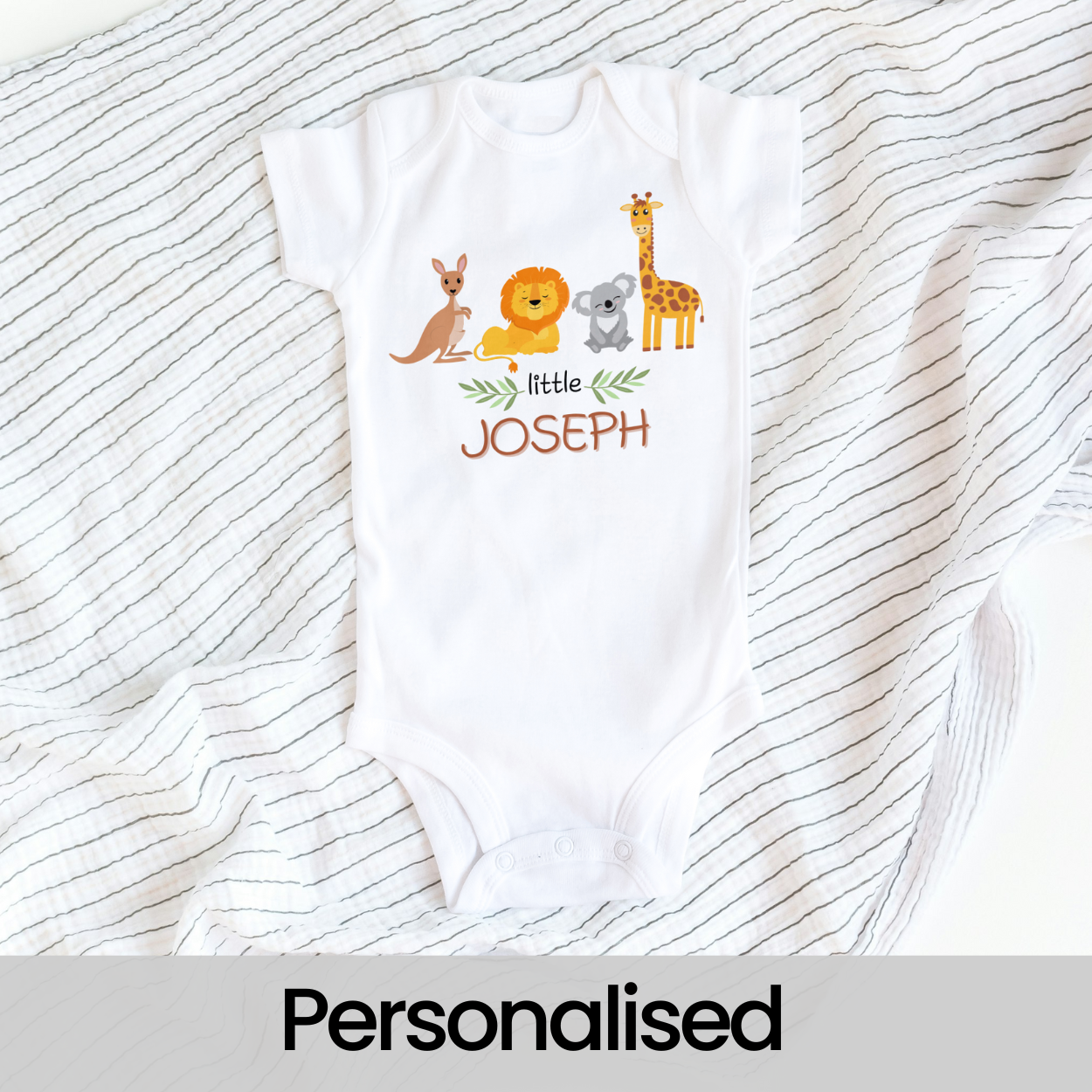 Personalised Safari Animal Name Babygrow