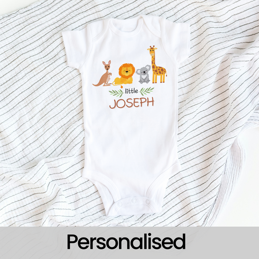 Personalised Safari Animal Name Babygrow