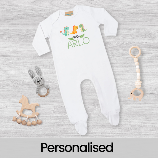 Personalised Dinosaur Baby Sleepsuit - Add Name