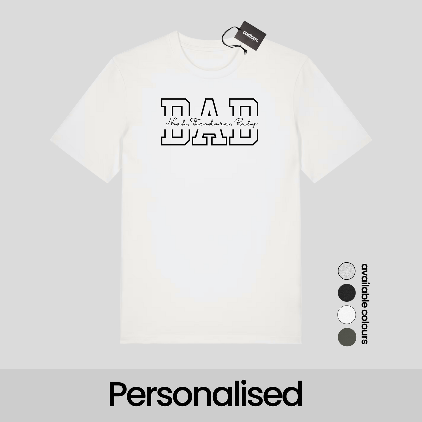 Personalised Dad T-Shirt with Kids’ Names – Custom Father’s Day Gift