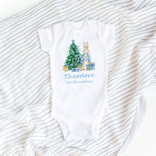 Personalised Peter Rabbit 1st Christmas Baby Grows - Boys