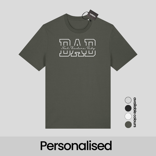 Personalised Dad T-Shirt with Kids’ Names – Custom Father’s Day Gift