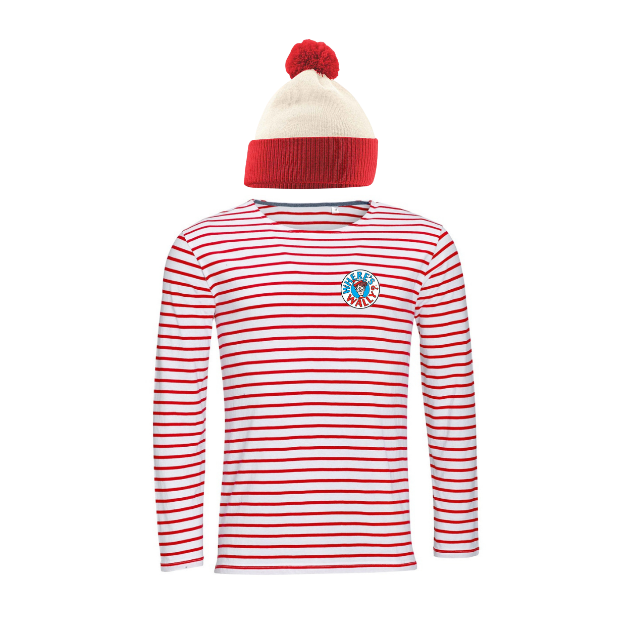 Wheres Wally Fancy Dress Top & Hat - Adults