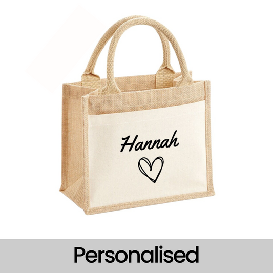 Custom Name Love Heart Jute Bag