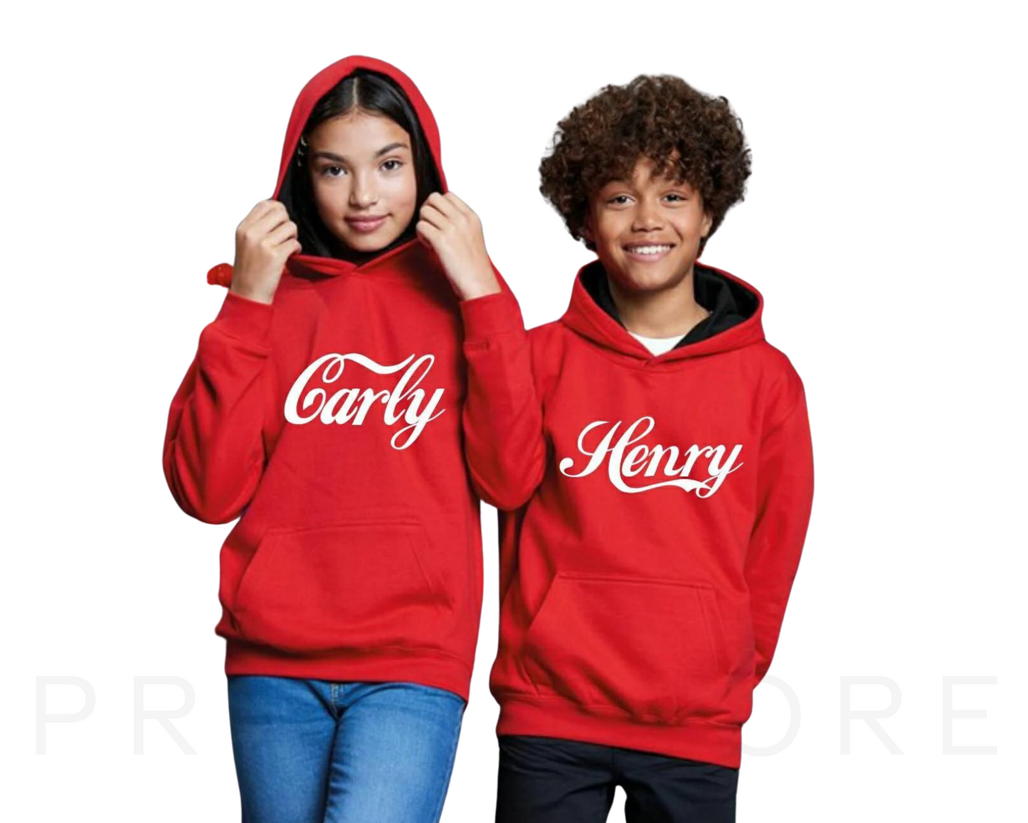 Kids Coca-Cola style Font Personalised Name Hoodies