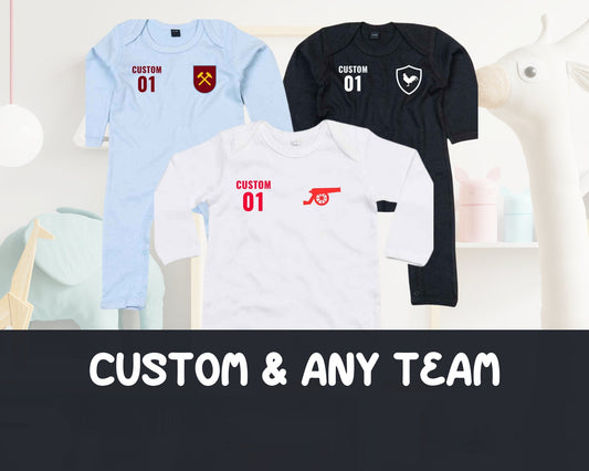 Personalised Baby Grow - Football - Any Sport - Custom Baby Onesie - Any Team - Any Name - Add Name & Number.