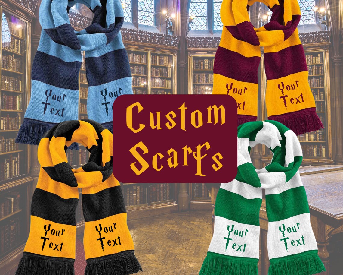 Personalised Harry Potter Inspired Scarves - Slytherin - Hufflepuff - Gryffindor - Raven Claw - HP - Custom - Warm - Gift - Scarf - Winter