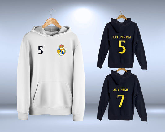 Real Madrid Football Hoodie Kids - Football - Bellingham - Vini Jnr - Junior - Custom Gift - Add Name - Personalised - Soccer - Toddler