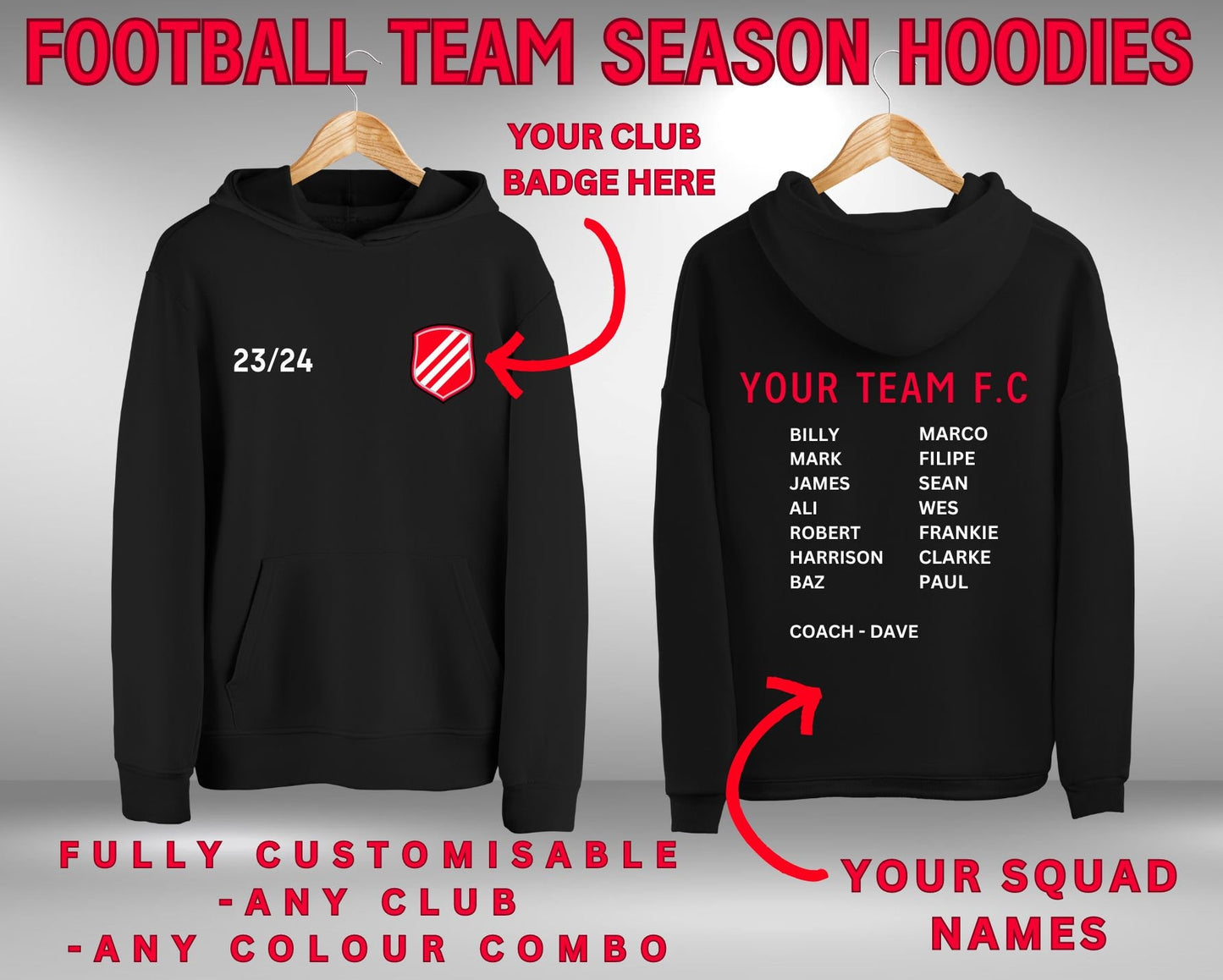 Football Team Season Fully Custom Squad Hoodies