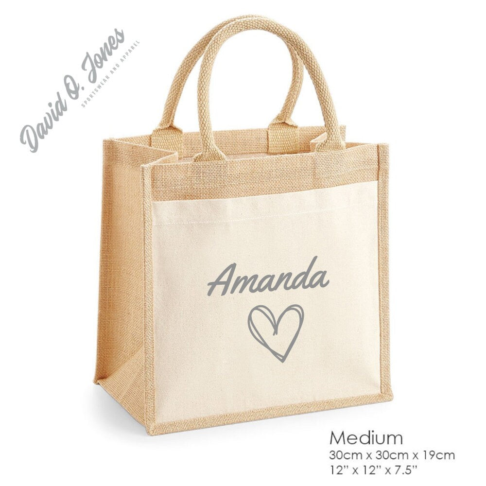 Personalised Jute Lunch Bag, Name Lunch Bag, Personalised Lunch Bag, Eco Friendly Lunch Bag, Lunch Bag, Mother&#39;s Day Gifts, Gift For Her