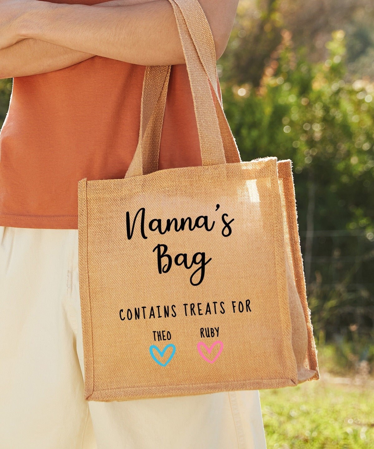 Personalised Tote Bag, Personalised Nanna Shopping Bag, Mother’s Day Gift, Jute Tote Bag For Mum, Nanny’s Treat Bag, Custom Birthday Gift