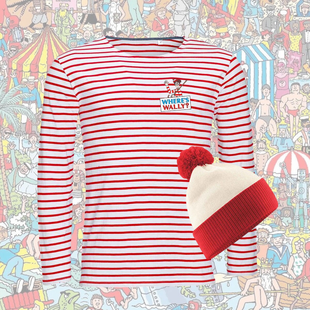 Wheres Wally Fancy Dress - Where&#39;s Wally Inspired - T op& Hat - Costume - Funny - Stag Do - Just for Fun - Party